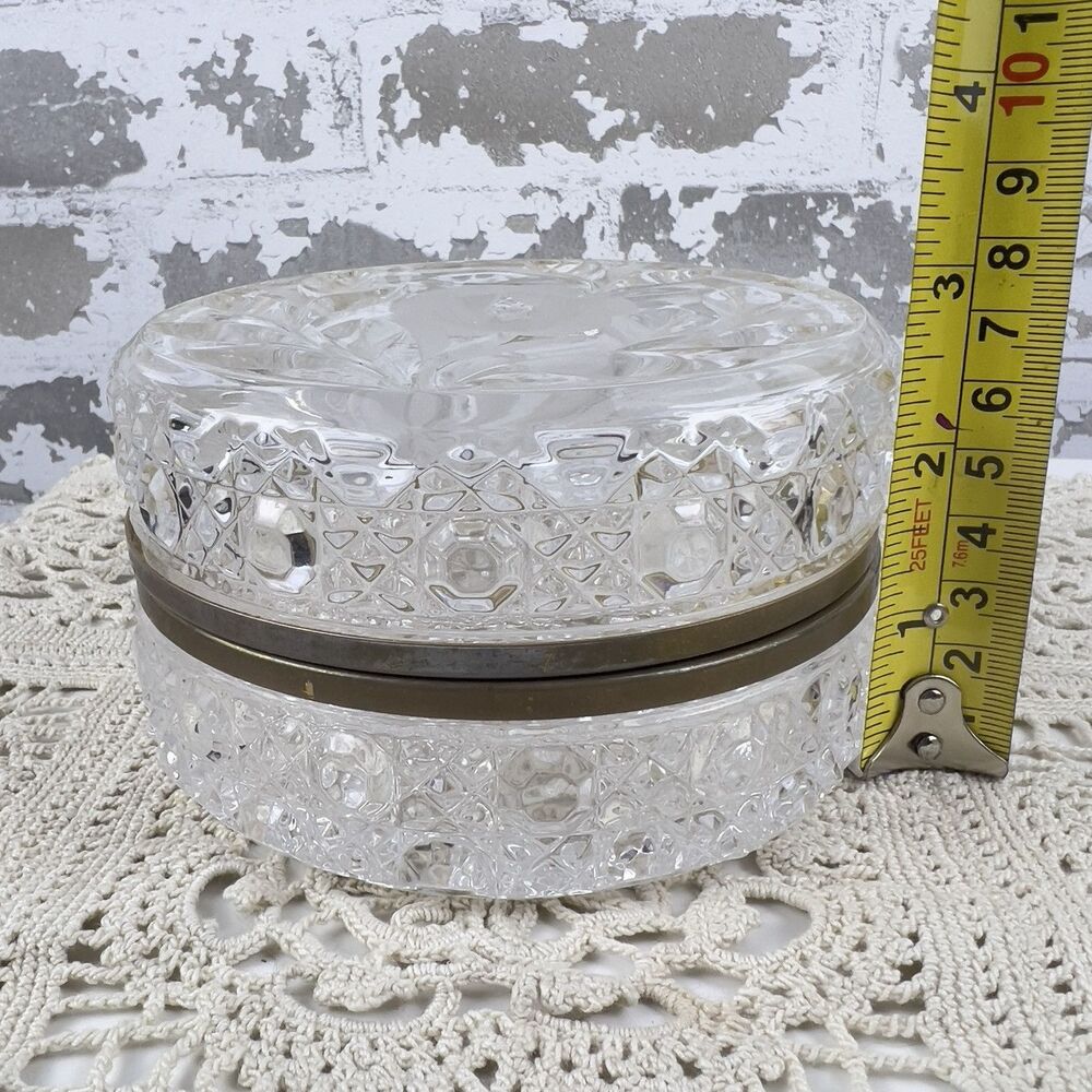 Vtg French Cut & Formed Glass Baccarat Style Jewelry Casket Trinket Box 4.75” - Picture 14 of 14